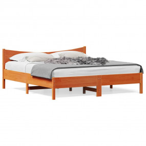 Bed Frame Wax Brown Solid pine wood 78.7 x 78.7 in Dura...