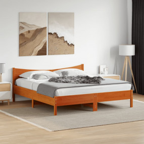 Bed Frame Wax Brown Solid Pine Wood Super King Modern B...