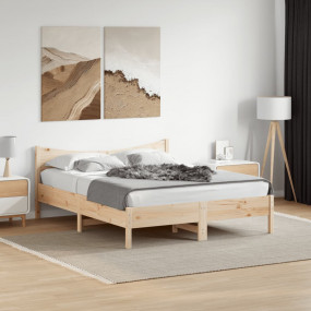 Bed Frame Natural Solid Pine Wood Double Modern Bed Fra...