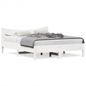 Bed Frame White Solid Pine Wood and Plywood Double Bed ...