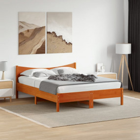 Bed Frame Wax Brown Solid pine wood and plywood King Si...
