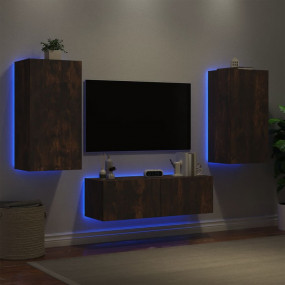 TV Wall Cabinet Smoked Oak Engineered Wood Medium TV Wa...