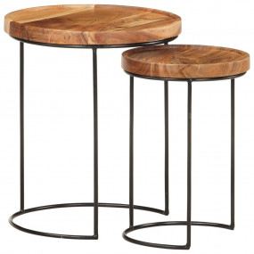 Coffee Table Brown and black Solid Acacia wood Small an...