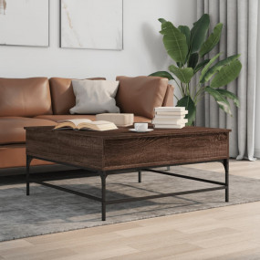 Coffee Table Brown Oak Engineered Wood, Metal Medium