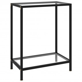Console Table Clear and Black Tempered Glass, Powder-Co...
