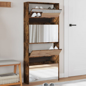 Shoe Cabinet Smoked Oak Engineered Wood, Glass Medium S...