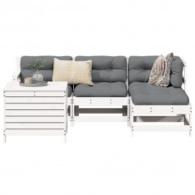 Garden Sofa Set White Solid Pine Wood 5 Piece Set Modul...