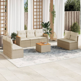Garden Sofa Set Beige Poly Rattan 8 Piece Set Modular