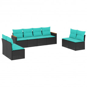Patio Sofa Set Black, Blue PE Rattan, Powder-Coated Ste...