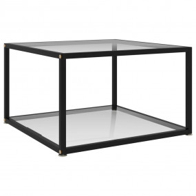 Coffee Table Transparent, Black Tempered Glass, Powder-...