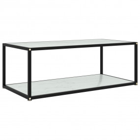 Coffee Table White and Black Tempered Glass, Powder-Coa...