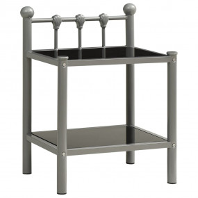 Bedside Cabinet Grey and Black Glass, Powder-Coated Met...