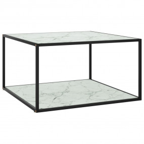 Coffee Table Black and White Tempered Glass, Powder-coa...