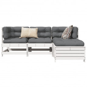 Garden Sofa Set White Solid pine wood 4 piece Modular