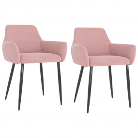 Dining Chair Set of 2 Pink Velvet and Metal Medium
