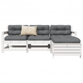 Garden Sofa Set White Solid Pine Wood, Plywood 4 Piece ...