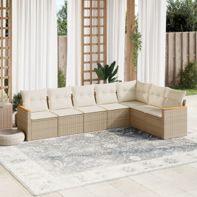 Garden Sofa Set Beige, Cream White Poly Rattan, Powder-...