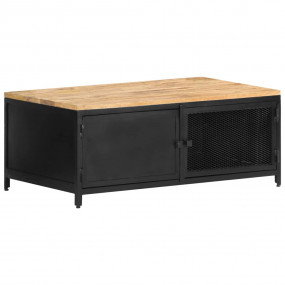 Coffee Table Black, Natural Wood Solid Mango Wood, Powd...