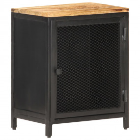 Bedside Cabinet Black Solid rough mango wood, powder-co...