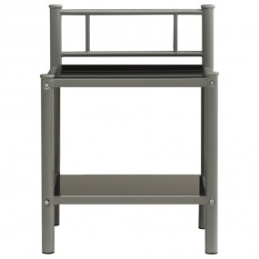 Nightstand Gray and Black Glass, Powder-Coated Metal Co...