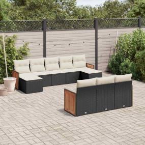 Garden Sofa Set Black Poly Rattan with Cream White Cush...