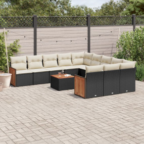 Garden Sofa Set Black Poly Rattan Large Adjustable Feet