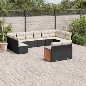Garden Sofa Set Black PE Rattan Modular Adjustable Feet
