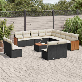 Garden Sofa Set Black PE rattan 14 Piece Adjustable Fee...