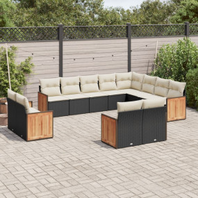 Garden Sofa Set Black PE rattan 12 Piece Adjustable Fee...