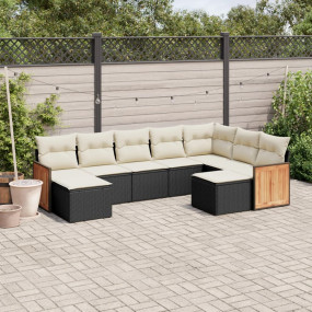Garden Sofa Set Black Poly Rattan 9 piece Adjustable Fe...