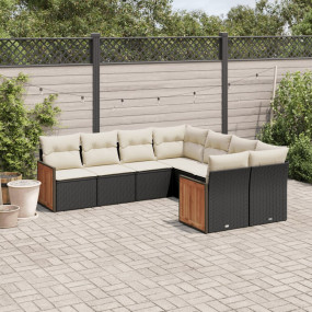 Garden Sofa Set Black PE Rattan Large Adjustable Feet