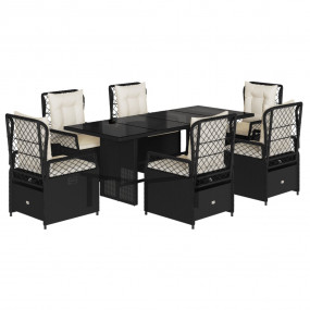 Garden Dining Set Black PE rattan 6-seat Adjustable Arm...