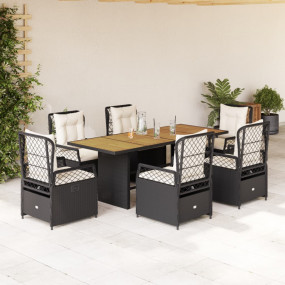 Outdoor Dining Set Black and cream white