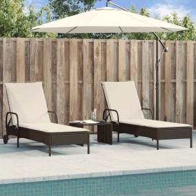 Sun Lounger Brown Poly Rattan Standard Adjustable Armre...