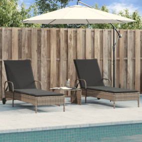 Sun Lounger Grey PE rattan Large Adjustable Armrests