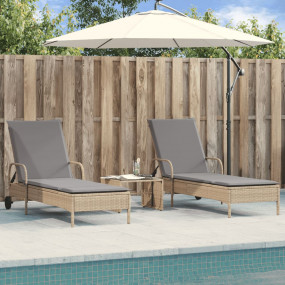 Sun Lounger Beige Poly Rattan Single Adjustable Armrest...
