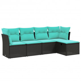 Garden Sofa Set Black PE rattan, Powder-Coated Steel 5 ...