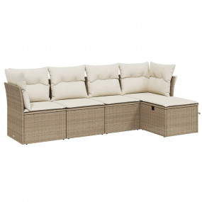 Garden Sofa Set Beige with Cream White Cushions Poly Ra...