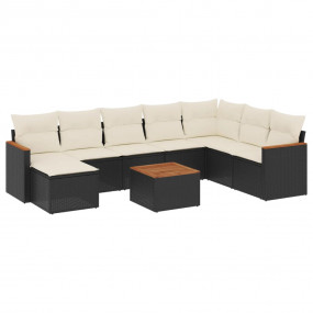 Garden Sofa Set Black with Cream White Cushions