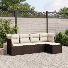 Garden Sofa Set Brown PE rattan 5 Piece Set Modular