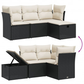 Garden Sofa Set Black Poly Rattan, Powder-Coated Steel ...