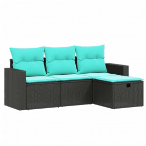 Garden Sofa Set Black Poly Rattan, Steel Medium Modular