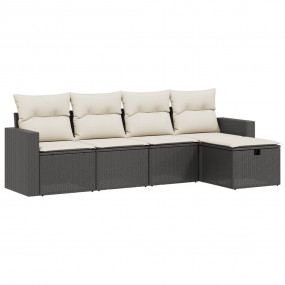 Garden Sofa Set Black Polyethylene Rattan Large Modular