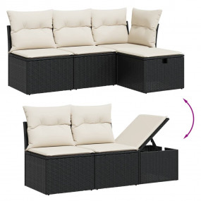 Garden Sofa Set Black Poly Rattan Large Modular Rectang...