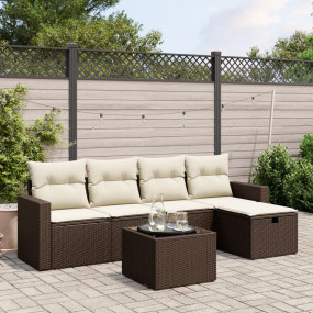 Garden Sofa Set Brown PE rattan, powder-coated steel, t...