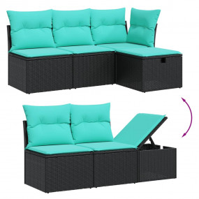 Garden Sofa Set Black Poly Rattan, Steel Large Modular