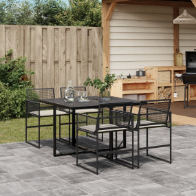 Garden Dining Set Black PE Rattan 5-Piece Set Removable...