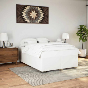 Bed Frame White Faux leather, plywood, solid pine wood ...
