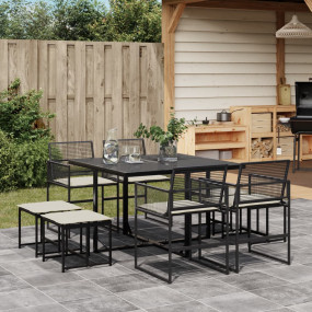 Garden Dining Set Black PE rattan, steel, glass 9 Piece...