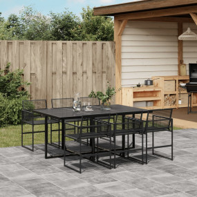 Garden Dining Set Black PE rattan 7 Piece Set Foldable